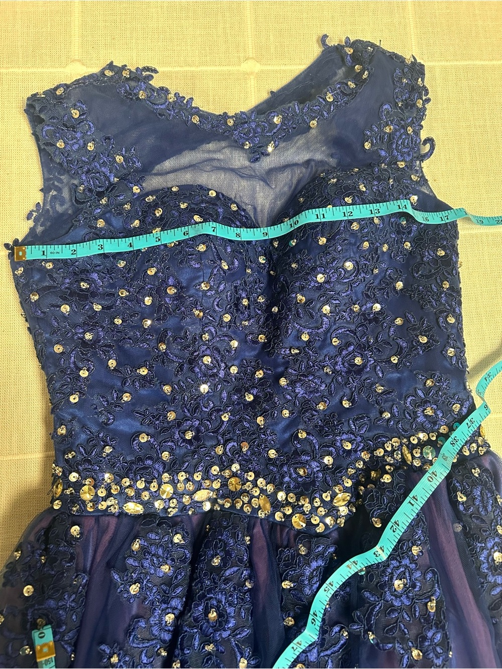 Royal Blue Beaded Tulle Formal Dress Illusion Neck Prom Gown  EST-M/L - Picture 8 of 10